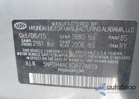 2016 Hyundai Elantra Value Edition from USA, damaged, VIN 5NPDH4AE8GH774859